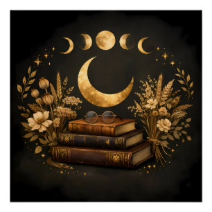 Póster Biblioteca Mística Dorada & Arte Boho de Luna Botá