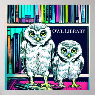 Póster BIBLIOTECA OWL dos lechones, libros