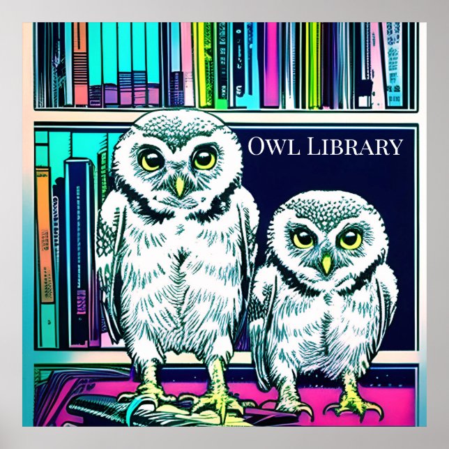 Póster BIBLIOTECA OWL dos lechones, libros (Frente)