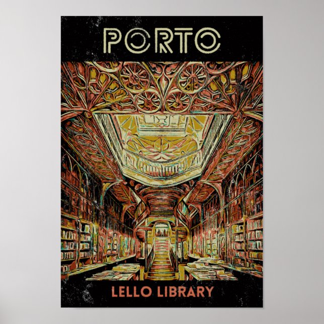 Póster Biblioteca Porto Lello ilustracion Portugal (Frente)