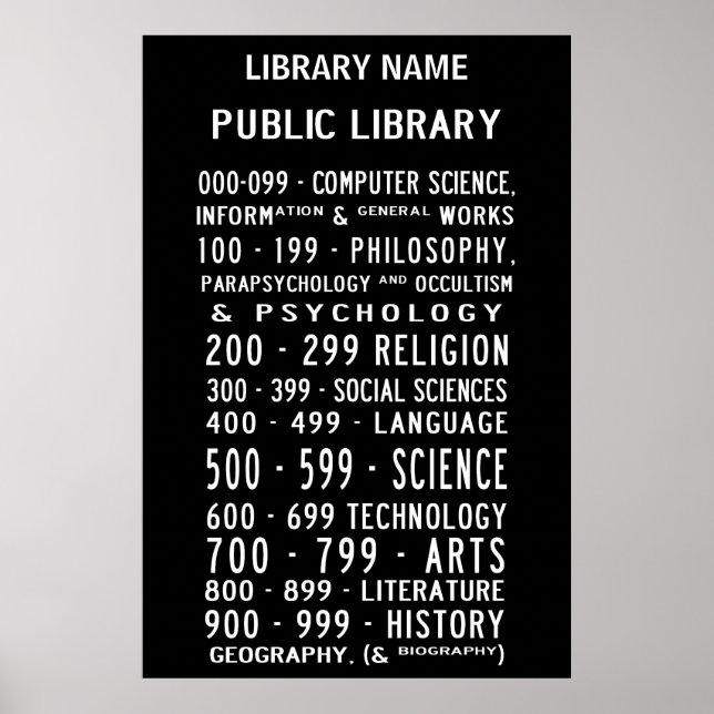 Póster Biblioteca Pública Busroll Decimal Dewey (Frente)