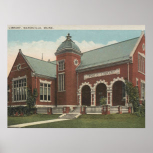 Póster Biblioteca, Waterville Maine, Inspiración Vintage 