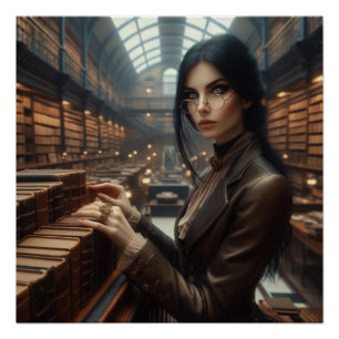 Póster Bibliotecaria Steampunk Vintage victoriana Lady
