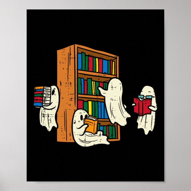Póster Bibliotecario Halloween B de docente que lee libro (Frente)