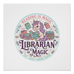 Póster Bibliotecario Unicornio de Magia Gráfico de Produc