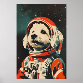 Póster Bichon Frise Astronaut Poster, Bichon Frise Retro