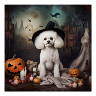Póster Bichon Frise Calabazas Halloween Espeluznante