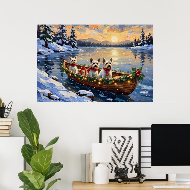 Póster Bichon Frise Christmas Boat Holiday (Oficina en casa)