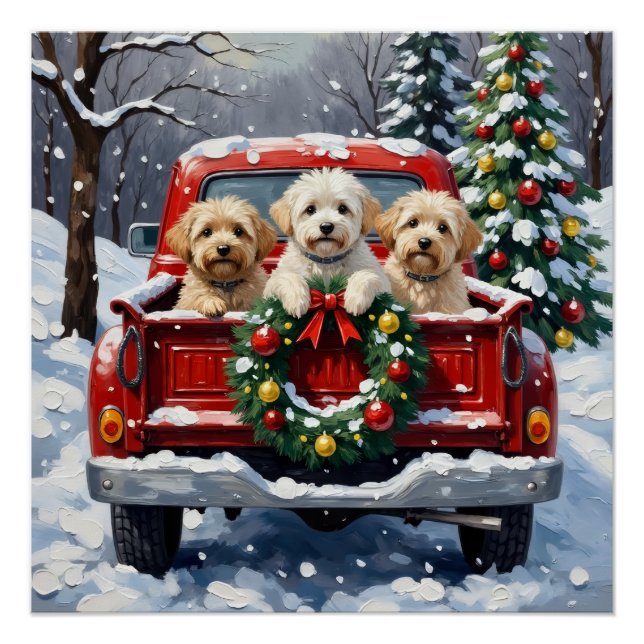 Póster Bichon Frise Christmas Red Truck Holiday (Anverso)