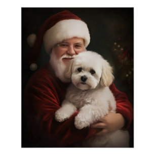 Póster Bichon Frise con Santa Claus Navideño Festivo