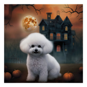 Póster Bichon Frise Halloween de terror