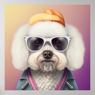 Póster Bichon Frise Hipster Dog Poster