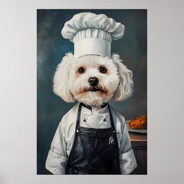 Póster Bichon Frise In Chefs Hat Poster, Pet Poster (Frente)