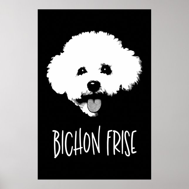 Póster Bichon Frise Pop Art Minimalist Chic Black & White (Frente)