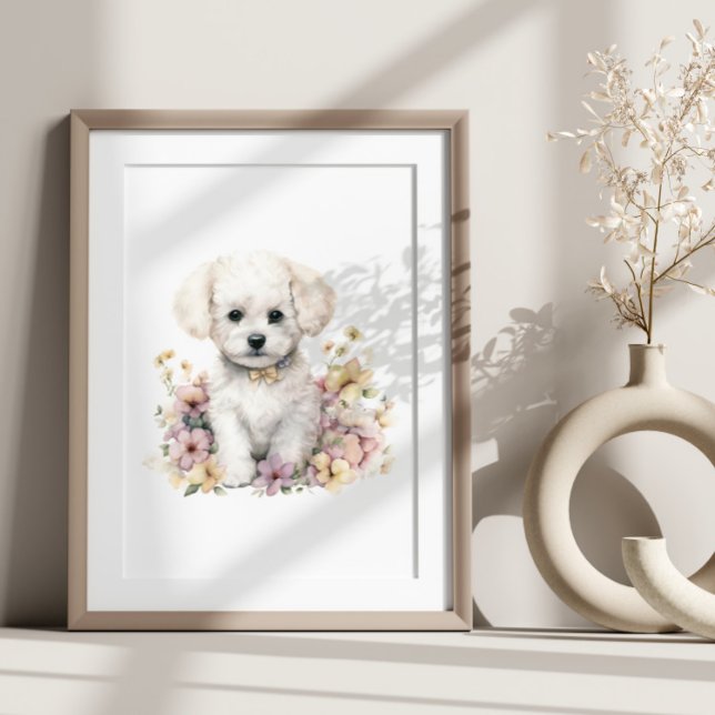Póster Bichon Frise Puppy Mascota Flor acuarela (Subido por el creador)