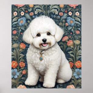 Póster Bichon Frisé William Morris inspiró la floral