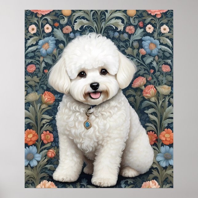 Póster Bichon Frisé William Morris inspiró la floral (Frente)