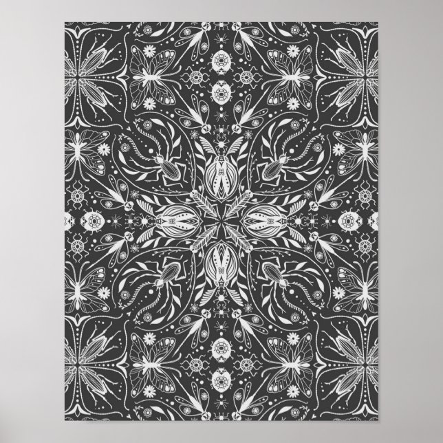 Póster Bichos, blanco sobre negro (Frente)