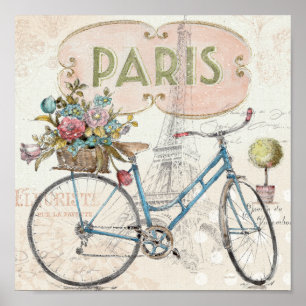 Póster Bici de París con las flores