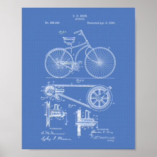 Póster Bicicleta 1890 Patent Art - Blueprint