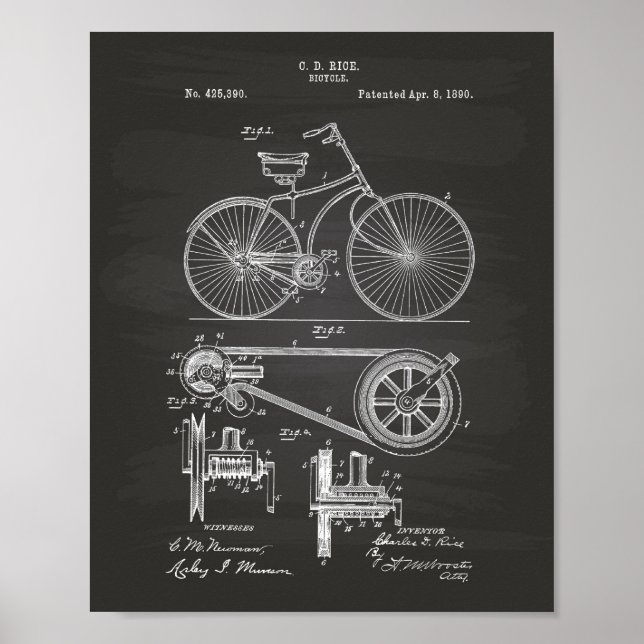 Póster Bicicleta 1890 Patent Art - Chalkboard (Frente)