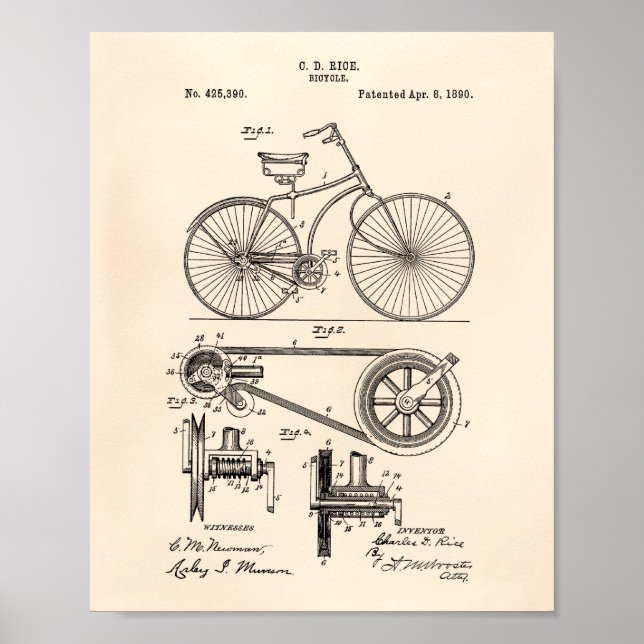Póster Bicicleta 1890 Patent Art - Old Peper (Frente)