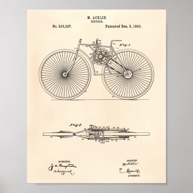 Póster Bicicleta 1893 Patent Art Old Peper (Frente)