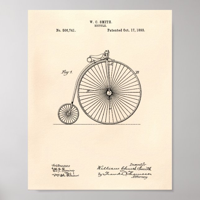 Póster Bicicleta 1893 Patent Art Old Peper (Frente)