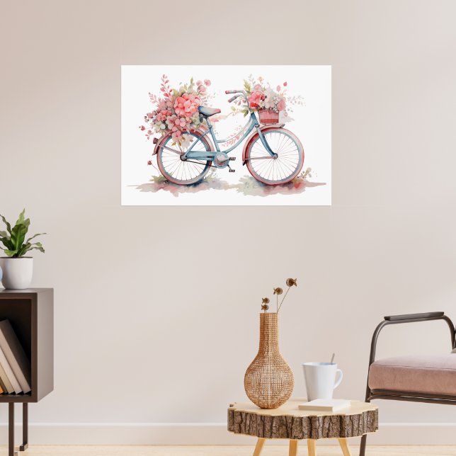 Póster Bicicleta acuarela rosa floral (Salón 3)