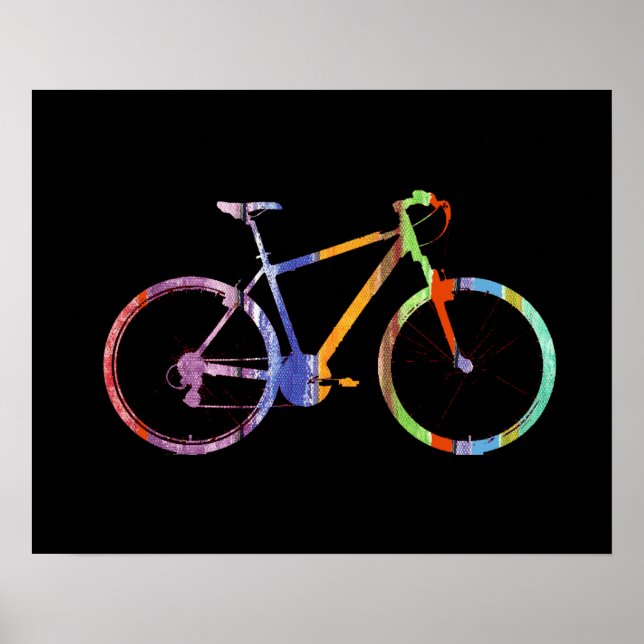 Póster bicicleta colorida sobre negro (Frente)