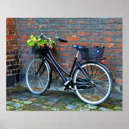 Póster Bicicleta con cesta de flores, Copenhague, Dinamar
