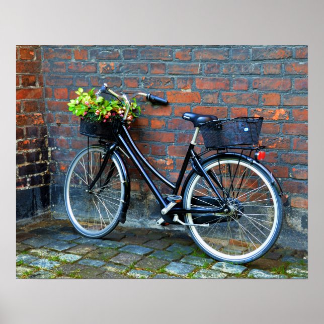 Póster Bicicleta con cesta de flores, Copenhague, Dinamar (Frente)