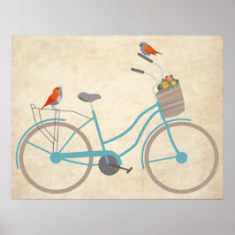 Póster Bicicleta con pájaros