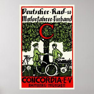 Póster Bicicleta de 1925 alemanes y club de la motociclet