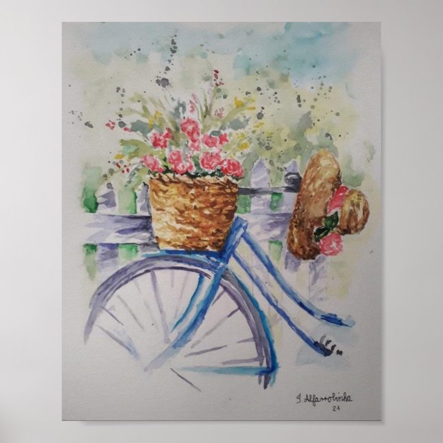 Póster Bicicleta de damas en campo de primavera (Frente)
