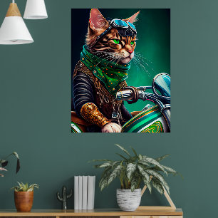 Póster Bicicleta de manejo de gato bengalí Día de San Pat