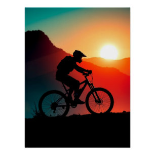 Póster Bicicleta de Montaña al Atardecer – Reto y Aventur