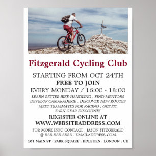 Póster Bicicleta de montaña, publicidad en los clubes de 