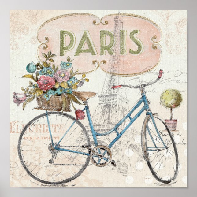 Póster Bicicleta de París con flores (Frente)