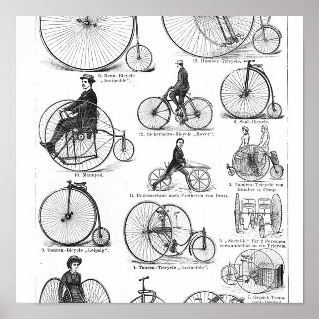 Póster bicicleta de rueda alta penny farthing (Frente)