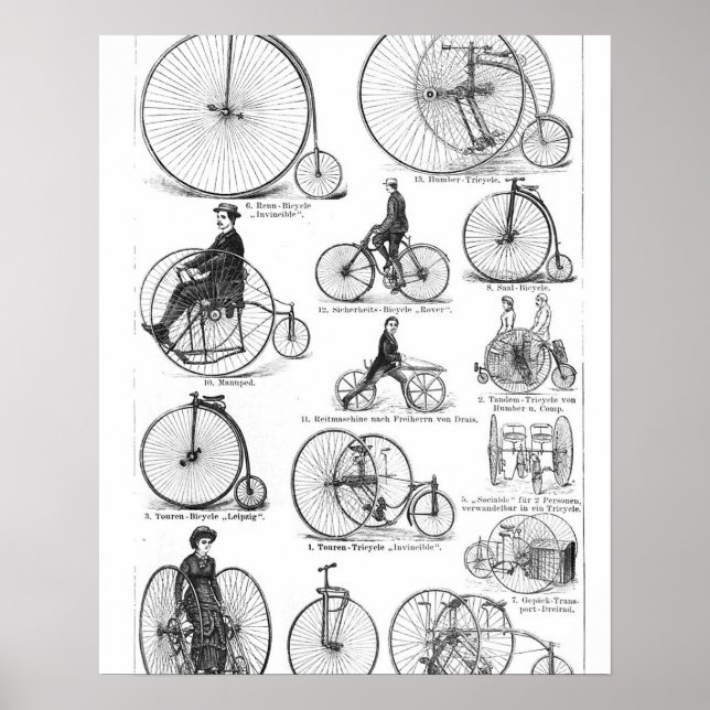 Póster Bicicleta de rueda alta Penny Farthing (Frente)