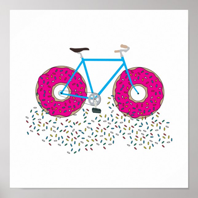 Póster Bicicleta de ruedas donut glaseadas rosadas con ro (Frente)