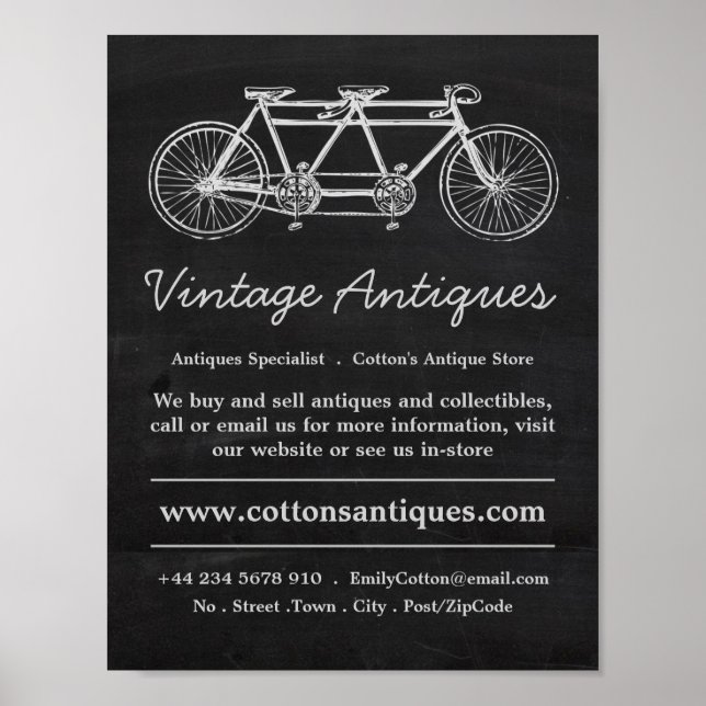 Póster Bicicleta de tándem y pizarra, distribuidor de ant (Frente)
