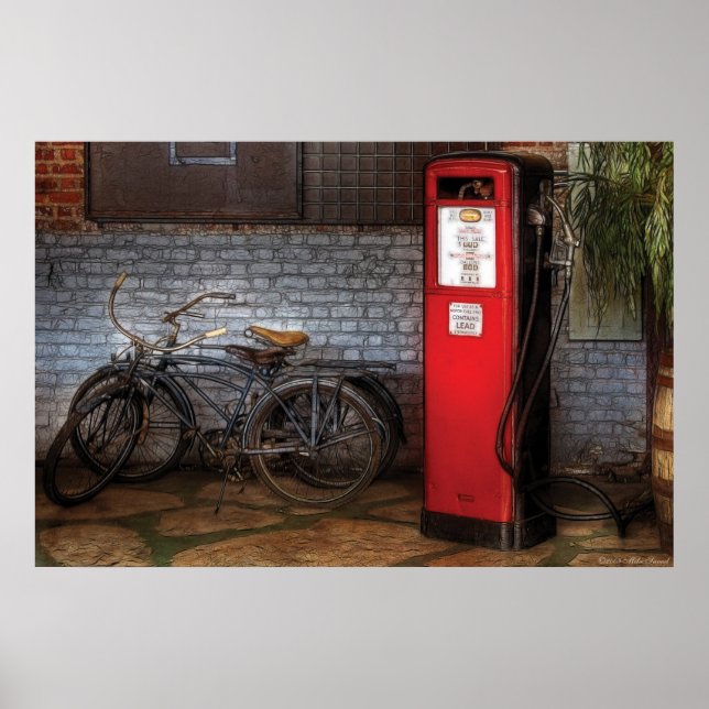 Póster Bicicleta - Dos bicicletas y una bomba de gas (Frente)