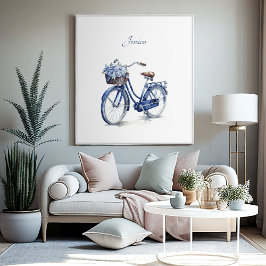 Póster Bicicleta en el personalizable azul Delft