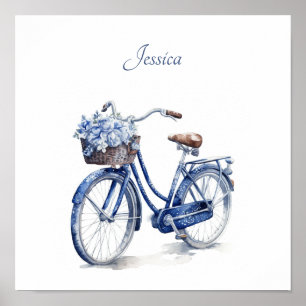 Póster Bicicleta Floral Azul Delft Personalizada