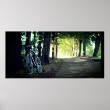 Bicicleta grava en una calle desierta a la sombra 