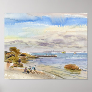 Póster Bicicleta junto a una tranquila playa de conchas d