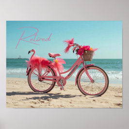 Póster Bicicleta Rosa de Flamenco Lindo Retirada en la Pl