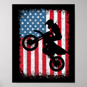 Póster Bicicleta Sucia Bandera Estadounidense Motocross B